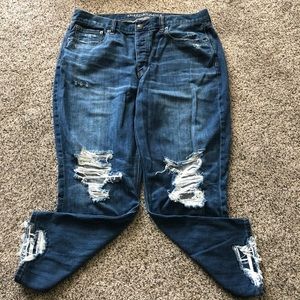 American Eagle Outfitters Blue Boyfriend Jeans with Distressed Details
